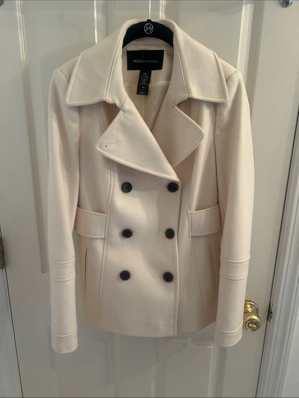 Moda International Women's Double-Breasted Cream Peacoat Wool blend